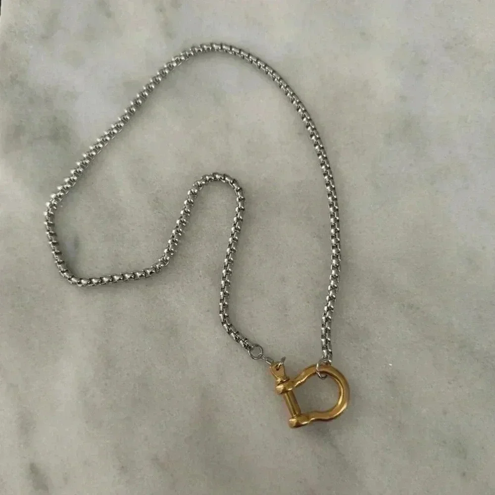 COPY - Gold Chain Two Tone Silver Horse Bit Shackle Necklace